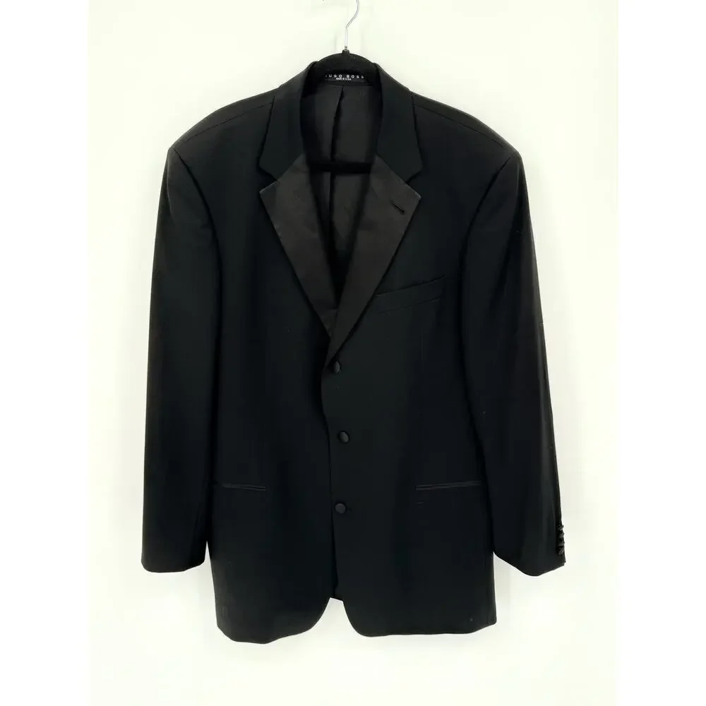 BOSS Hugo Boss Baker Jazz 3-Button Black Wool Tuxedo Jacket Coat 46L Made in USA